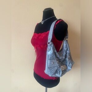 Y2k Dereon Faux Snakeskin & Fleur De Lis Design Shoulder Bag